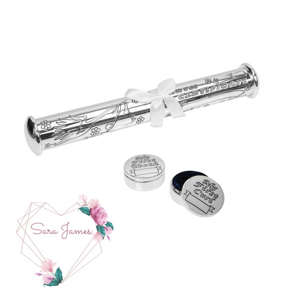 Silver Plated Birth Certificate Holder with matching Tooth and Curl Set