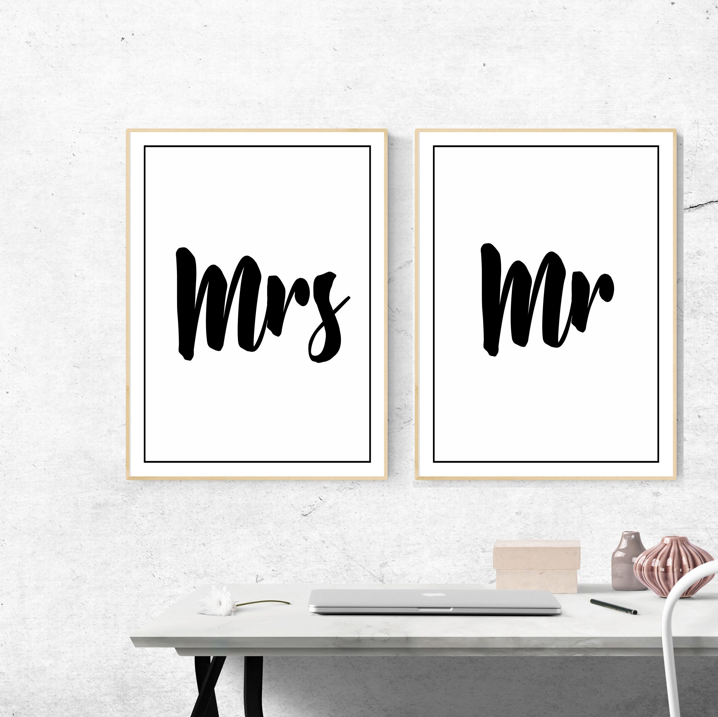 Mr and Mrs Mr Mrs Black and White Wall Art Wedding Etsy
