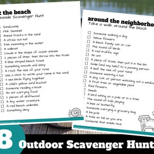 Outdoor scavenger hunts for kids, printable kids activities pack for summer, outside games, neighborhood and nature scavenger hunts,