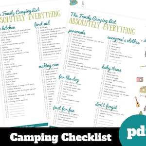Camping Packing Lists, RV Camper Checklist printable, Download, Gift for camper, Camping with Kids Planner, Camping checklist