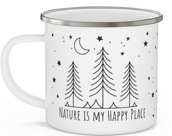 Enamel Coffee Cup for Nature Lover Camping Mug gift for her, gift for women, gift for hiker