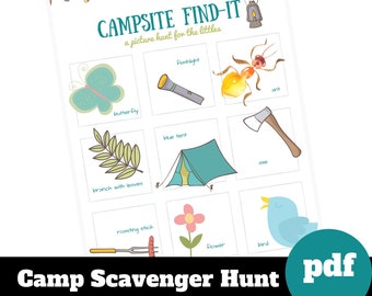 Camping scavenger hunt for kids, printable preschool activity for summer, outside games, outdoor toddler game, summer camp fun