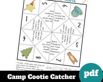 Camping Cootie Catcher outdoor game for kids, printable preschool activity for summer, outside birthday party game, forest school