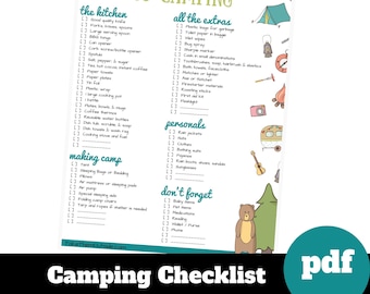 Camping Packing Checklist, RV Camper list printable, Download, Gift for camper, Camping with Kids Planner, Camping checklist,