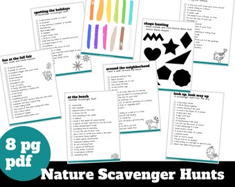 Outdoor scavenger hunt for kids, printable kids activities pack for summer, outside games, neighborhood and nature scavenger hunts,