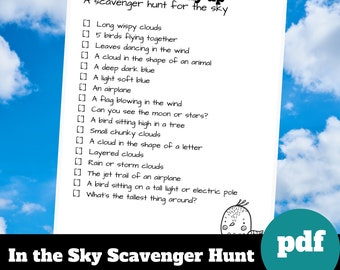 Outdoor Scavenger Hunt Printable for kids activity sky clouds download pdf printable scavenger hunt game for kids