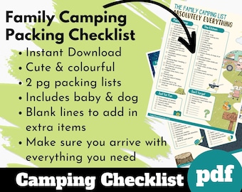 Camping check list printable for RV campers packing checklist downloadable pdf, Gift for camper