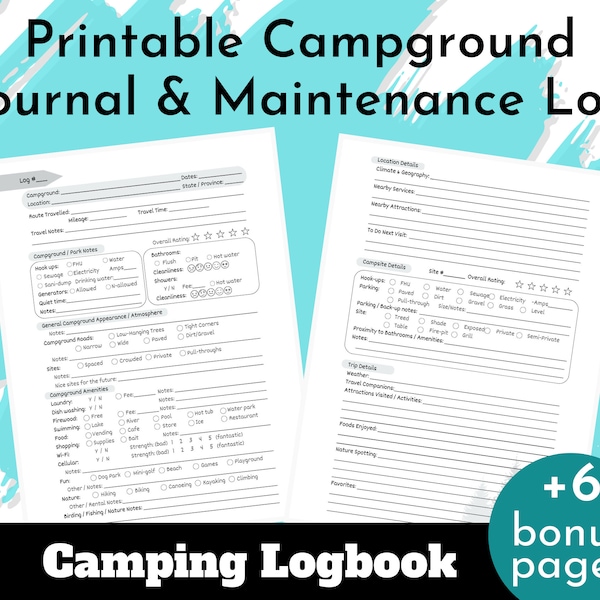 Camping Log Book Printable RV Log Book Camper Camping Journal Printable Campground Logbook, Travel Trailer Logbook Camping Road Trip Tracker
