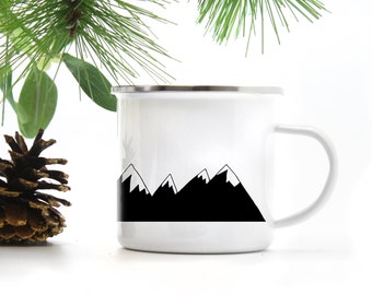 Mountain Camping Mug The Mountains are Calling and I must go Enamel Coffee Mug Gift for Camper Gift for Hiker coffee cup 10oz