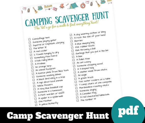 Camping Scavenger Hunt Printable for Kids at the Campground
