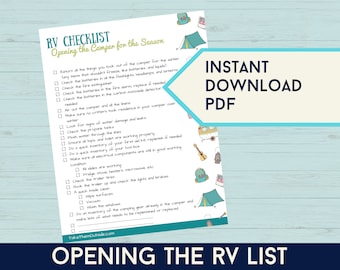 Opening the RV Camper Checklist, Spring RV Camper list printable, Download, Gift for camper, Camping checklist,
