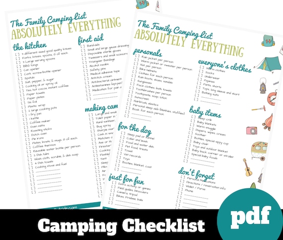 Camping Packing Lists RV Camper Checklist printable