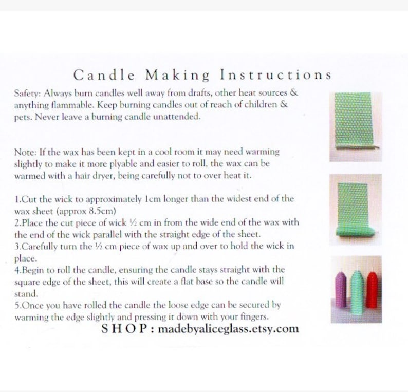 Candle Wick Instruction Sheet 10 Beeswax Sheets Beeswax Candle Making Kit