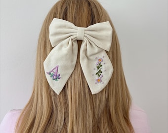 Personalised embroidered floral hair bow clip Letter A