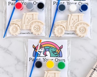 Paint Your Own Tractor Plaster Figures | DIY Craft Kit for Kids, Party Activity