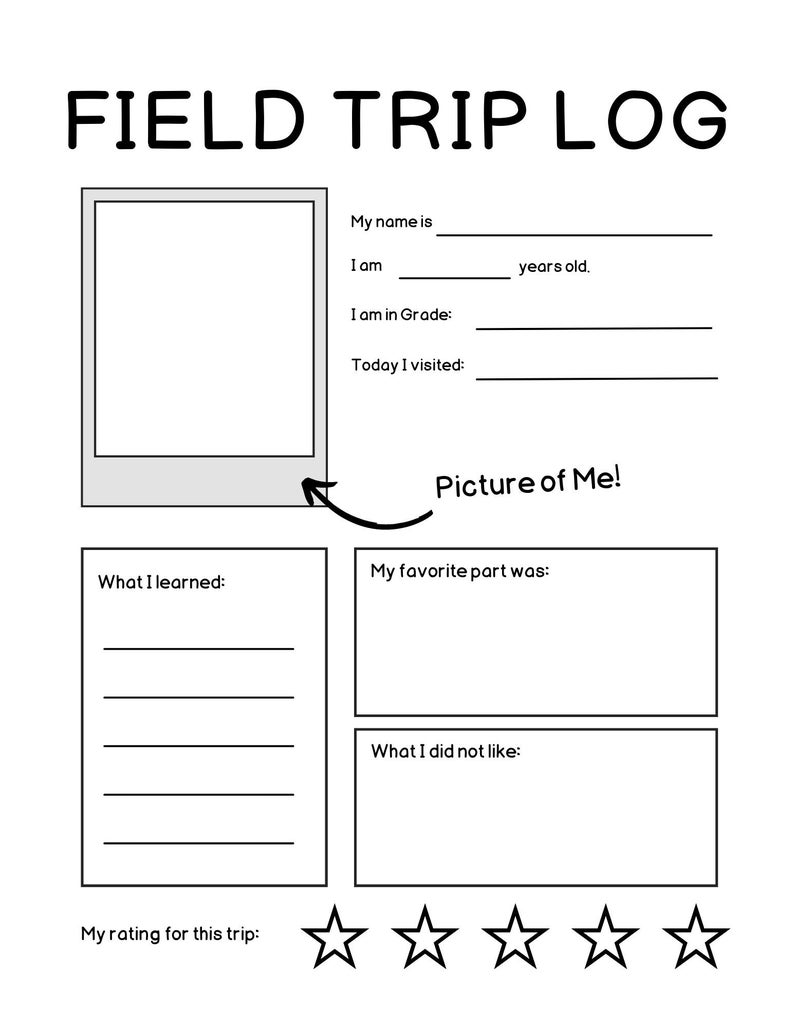 Homeschool field trip log etsy