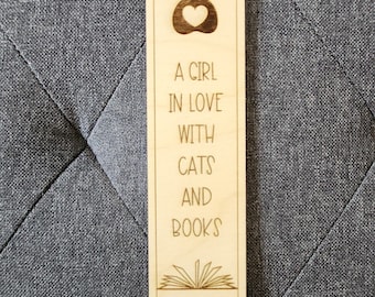 Engraved Wood Bookmark: Cat Lover Gift for Bookworms
