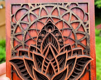 Lotus Flower Wall Art Mandala Style Wood Layered Art Handmade Layered Flower Art Home Decor Gift Housewarming Wall Art 5in x 5in x 1.75in
