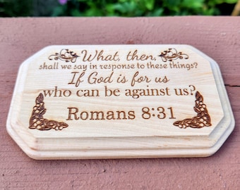 Custom Laser Engraved Religious Verse Wood Plaque, Floral Border (5x3in)
