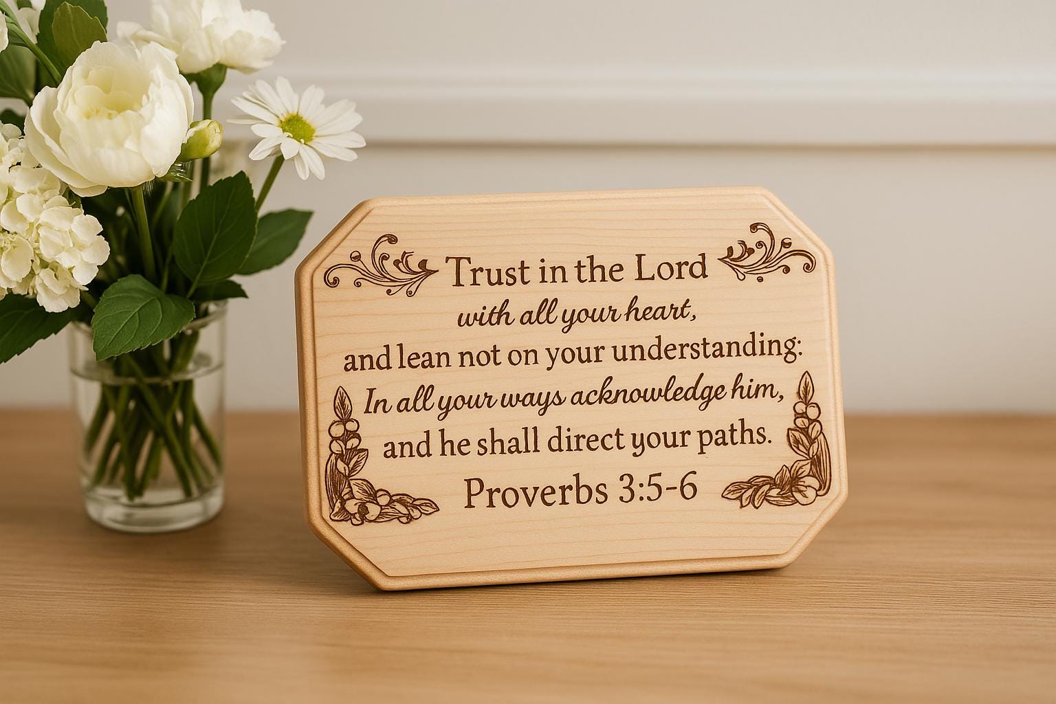 Religious Verse Wood Plaque Custom Bible Verse Engraved Plaque Proverbs 3:5-6 Christian Home Decor Gift for Religious Family 9.5" x 6.5"