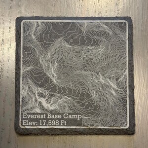 Custom Topographic Map Engraved Slate Coaster Contour Line Map Slate Coaster, Mountain Elevation Map, Housewarming Gift Hikers Home Decor