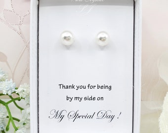 Ivory 8 mm White Pearl 925 SILVER Post Bridesmaid Earrings, Bridesmaid Earrings Gift,