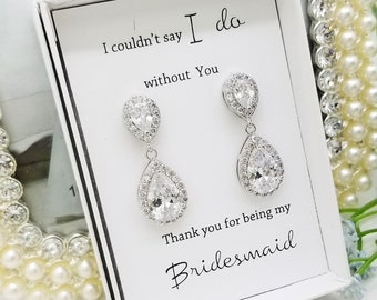 Double Big Teardrop Silver Cubic Zirconia Earrings, Bridesmaid earrings gift