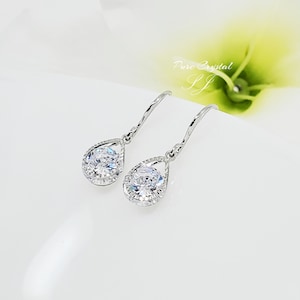 CZ Teardrop Earrings for Bride Teardrop Design with Round shape Crystal Earrings, Earrings Wedding Bridesmaid Gift