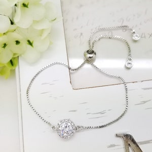 Bracelet réglable Halo plat pour mariage, bracelet de demoiselle d'honneur, cadeau bijoux de demoiselle d'honneur image 2