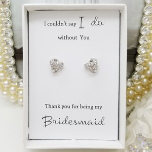 Silver Tie the Knot Earrings with Cubic Zirconia Bridemaid message Gift box image 2