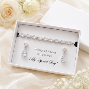 Bridal Jewelry Set, Delicate CZ Bracelet Earrings Set, My Special Day Gift, Wedding Day Jewelry for Bride, Bridal Shower Gift.
