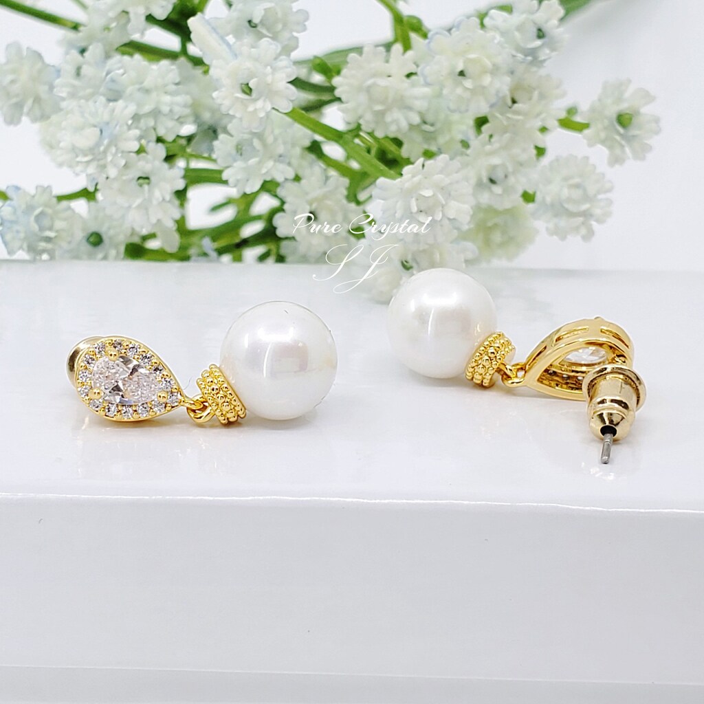 Orecchini Pendenti Con Perle E Zirconia Cubica – Ipoallergenici – Eleganti Per Sposa E Damigella