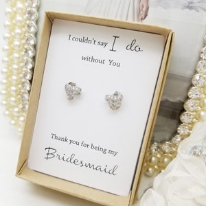 Silver Tie the Knot Earrings with Cubic Zirconia Bridemaid message Gift box image 4