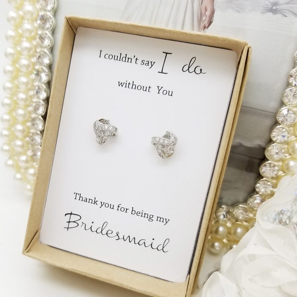 Celtic Knot Stud Earrings, Cubic Zirconia, Bridesmaid Gift, Rose Gold,Gold,Silver