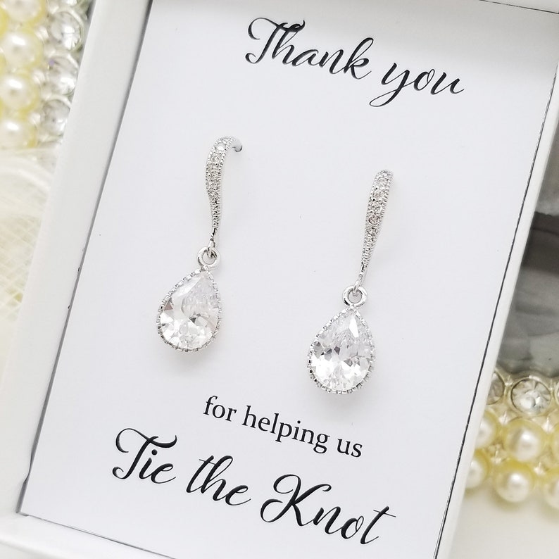 Bridesmaid Earrings Gift Crystal Dangle Teardrop Silver Earrings