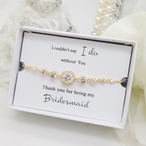 Flat Halo with crystals Slide Adjustable Bracelet ,Bridesmaid Personalized CZ Charm Bracelet