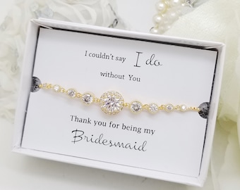 Flat Halo with crystals Slide Adjustable Bracelet ,Bridesmaid Personalized CZ Charm Bracelet
