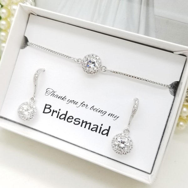 Weddings Elegant Round Cubic Zirconia Earrings and Bracelet set, Bride,Bridesmaid Jewelry Set gifts