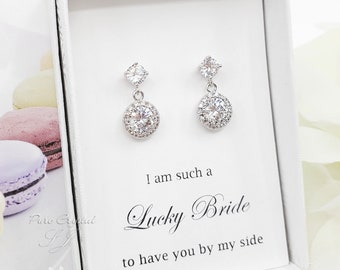Cubic Zirconia Dangle Earrings, 925 Silver Post, Bridesmaid Gift