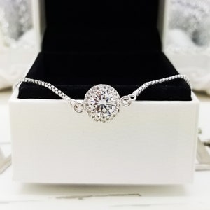 Bracelet réglable Halo plat pour mariage, bracelet de demoiselle d'honneur, cadeau bijoux de demoiselle d'honneur image 3