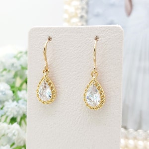 Pendientes de boda con forma de lágrima para dama de honor, pendientes de circonita cúbica para dama de honor, regalo