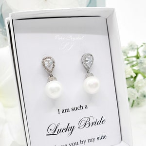 Classic Pearl Silver , Gold Drop Earrings for Bride Cubic Zirconia Pearl Bridesmaid Earrings, Wedding Earrings Gift