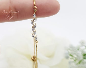 Leaves Cubic Zirconia Crystal Bracelet Adjustable bridesmaid Bracelet Gift Wedding Bracelet