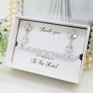 SILVER Teardrop with leaves Cubic Zirconia Earrings, Bridesmaid   Cubic Zirconia Slide Adjustable bridesmaid Bracelet Set.