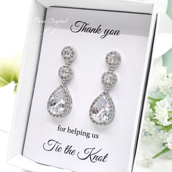 Luxury Wedding Long Dangle Teardrop Bridesmaid CZ Earrings, Bridesmaid Jewelry Gift