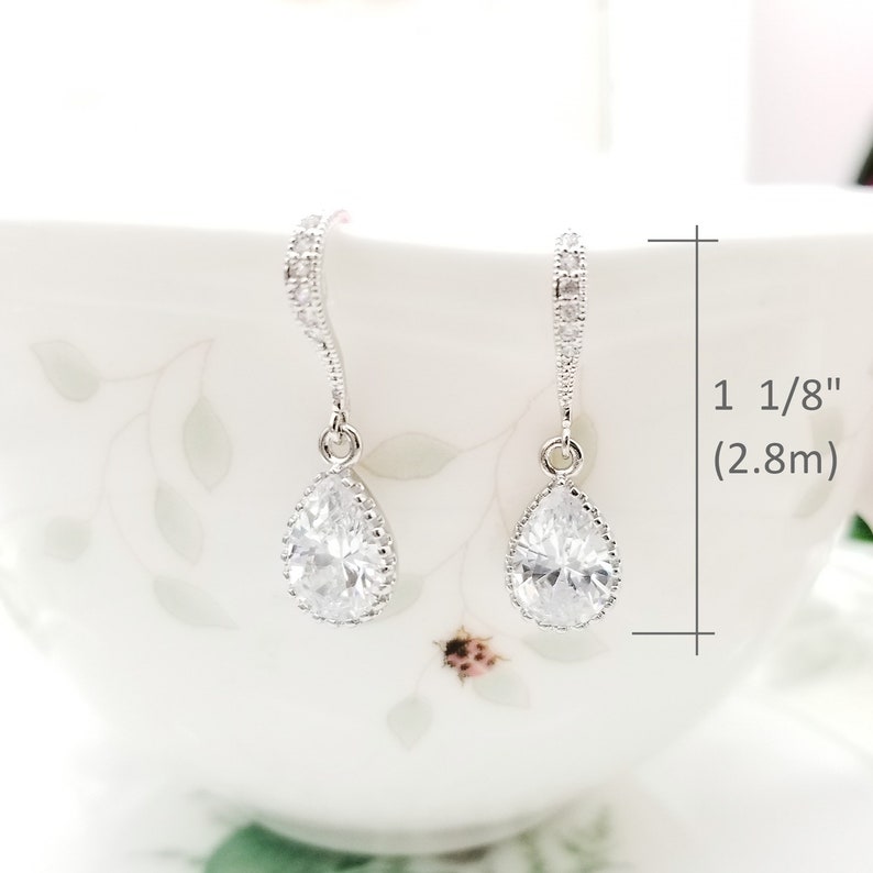 Bridesmaid Earrings Gift Crystal Dangle Teardrop Silver Earrings