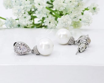 Boucles d'oreilles de demoiselle d'honneur en perles de zircone cubique délicates, cadeau de boucles d'oreilles de mariage