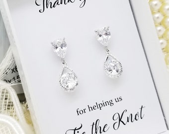 Teardrop Design 925 SILVER POST  Earrings, Cubic Zirconia Bridesmaid Earrings Message Gift