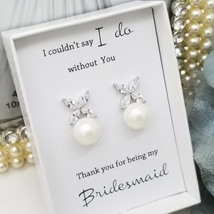Elegant Pearl Studs for Wedding Guest Flower Cubic Zirconia with Pearl Bridesmaid Earrings, Bridal earrings, Bridesmaid Earrings Gift