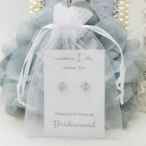 Silver Tie the Knot Earrings with Cubic Zirconia Bridemaid message Gift box image 3